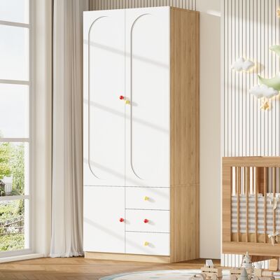ZOLGINAH Armoire 2 Portes Avec Tiroirs 80x45x200 Cm, Penderie, Poignées Céramique, Finition Laquée, Blanc - Publicité ZOLGINAH Armoire 2 Portes Avec Tiroirs 80x45x200 Cm, Penderie, Poignées Céramique, Finition Laquée, Blanc - Publicité