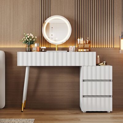 ACKERMAN Coiffeuse Avec Miroir Led Et Éclairage - Ensemble Coiffeuse Blanche Pour Chambre À Coucher Avec 5 Tiroirs Spacieux - Dimensions : L 100/h 127/p 40 Cm (sans Tabouret) - Publicité ACKERMAN Coiffeuse Avec Miroir Led Et Éclairage - Ensemble Coiffeuse Blanche Pour Chambre À Coucher Avec 5 Tiroirs Spacieux - Dimensions : L 100/h 127/p 40 Cm (sans Tabouret) - Publicité