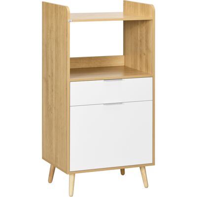 ARRIGONI Meuble Desserte De Cuisine Pour Micro-ondes Avec Placard Tiroir Étagère Réglable 58 X 40 X 118 Cm Naturel Et Blanc - Publicité ARRIGONI Meuble Desserte De Cuisine Pour Micro-ondes Avec Placard Tiroir Étagère Réglable 58 X 40 X 118 Cm Naturel Et Blanc - Publicité