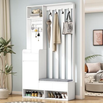 OEM Armoire D'Entrée Avec Banquette De Rangement Rembourrée, Meuble À Chaussures Multifonctionnel Avec Panneau Perforé, Armoire Moderne - Publicité OEM Armoire D'Entrée Avec Banquette De Rangement Rembourrée, Meuble À Chaussures Multifonctionnel Avec Panneau Perforé, Armoire Moderne - Publicité