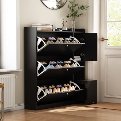 BATDTECH Meuble À Chaussures Basculant Polyvalent 119 × 24 × 122 Cm – 3 Tiroirs Inclinables – Organisateur D’entrée Avec Rangement – Étagère Autoportante Avec Banc Rabattable – Noir - Publicité BATDTECH Meuble À Chaussures Basculant Polyvalent 119 × 24 × 122 Cm – 3 Tiroirs Inclinables – Organisateur D’entrée Avec Rangement – Étagère Autoportante Avec Banc Rabattable – Noir - Publicité