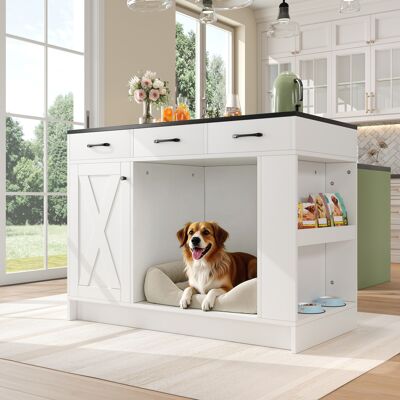 LEMONBEST Meuble Îlot De Cuisine Blanc Avec Rangements, 3 Tiroirs, Porte-épices, Double Étagère Et Niche Pour Animal, 120x60x90 Cm - Publicité LEMONBEST Meuble Îlot De Cuisine Blanc Avec Rangements, 3 Tiroirs, Porte-épices, Double Étagère Et Niche Pour Animal, 120x60x90 Cm - Publicité