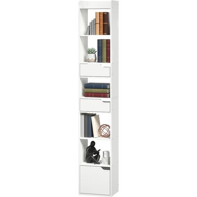 OEM Bibliothèque Étagère De Rangement Étroite, 32x24x181,5cm Avec Porte 2 Tiroirs Compartiments Ouverts, Blanc - Publicité OEM Bibliothèque Étagère De Rangement Étroite, 32x24x181,5cm Avec Porte 2 Tiroirs Compartiments Ouverts, Blanc - Publicité