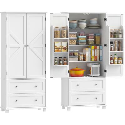 Homcom – Buffet Haut Cuisine 80x39,5x184,5cm – 2 Portes, 2 Tiroirs, 6 Étagères Réglables – Mdf Blanc – Charge Max 40kg - Publicité Homcom – Buffet Haut Cuisine 80x39,5x184,5cm – 2 Portes, 2 Tiroirs, 6 Étagères Réglables – Mdf Blanc – Charge Max 40kg - Publicité