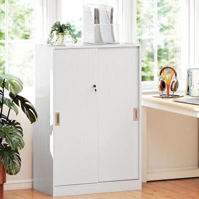 OEM Armoire De Bureau 2 Portes Coulissantes Verrouillables Dim. 80l X 40l X 120h Cm 2 Étagères En Bois Blanc - Publicité OEM Armoire De Bureau 2 Portes Coulissantes Verrouillables Dim. 80l X 40l X 120h Cm 2 Étagères En Bois Blanc - Publicité