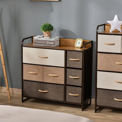 OEM Commode De Chambre À Coucher Avec 7 Tiroirs Pliants, Plateau En Bois Et Structure En Métal, 80 X 29 X 78,5 Cm, Multicolore - Publicité OEM Commode De Chambre À Coucher Avec 7 Tiroirs Pliants, Plateau En Bois Et Structure En Métal, 80 X 29 X 78,5 Cm, Multicolore - Publicité
