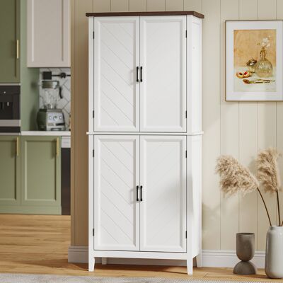 OEM Buffet Haut Armoire De Cuisine 6 Niveaux 4 Portes Chevron 4 Étagères Réglables 76x40x178,5cm Blanc - Publicité OEM Buffet Haut Armoire De Cuisine 6 Niveaux 4 Portes Chevron 4 Étagères Réglables 76x40x178,5cm Blanc - Publicité