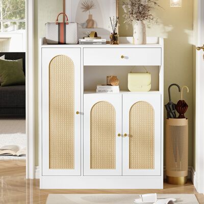 LEMONBEST Meuble À Chaussures 90 X 35 X 110 Cm, Armoire D’entrée Rotin Avec 1 Tiroir, 3 Portes Et Étagères Réglables, Panneaux Et Mdf, Naturel + Blanc - Publicité LEMONBEST Meuble À Chaussures 90 X 35 X 110 Cm, Armoire D’entrée Rotin Avec 1 Tiroir, 3 Portes Et Étagères Réglables, Panneaux Et Mdf, Naturel + Blanc - Publicité