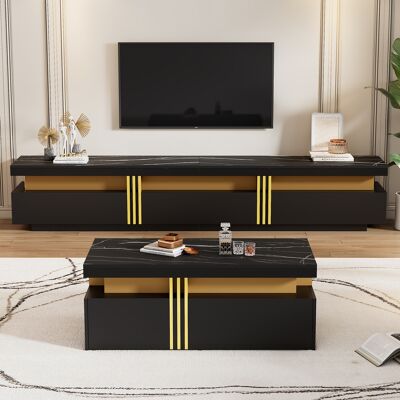 ACKERMAN Meuble Tv Mural Noir, Meuble Mural De Salon, Table Basse + Meuble Tv, Meuble Multifonctionnel Combiné - Publicité ACKERMAN Meuble Tv Mural Noir, Meuble Mural De Salon, Table Basse + Meuble Tv, Meuble Multifonctionnel Combiné - Publicité