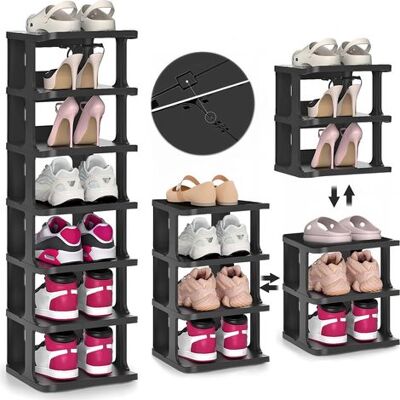 ABYSSE Étagère À Chaussures À 7 Niveaux, Meuble À Chaussures Noir, Organisateur De Chaussures Vertical Gain De Place, Étagère De Rangement - Publicité ABYSSE Étagère À Chaussures À 7 Niveaux, Meuble À Chaussures Noir, Organisateur De Chaussures Vertical Gain De Place, Étagère De Rangement - Publicité