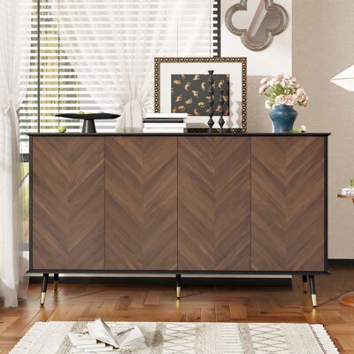 LEMONBEST Meuble De Rangement Salon 140 X 40 X 80 Cm, Armoire Basse 4 Portes Avec Motif Chevron, Étagères Réglables Et Pieds Métal, Noir + Brun Effet Bois - Publicité LEMONBEST Meuble De Rangement Salon 140 X 40 X 80 Cm, Armoire Basse 4 Portes Avec Motif Chevron, Étagères Réglables Et Pieds Métal, Noir + Brun Effet Bois - Publicité