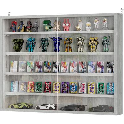 OEM Vitrine Murale Pour Objets De Collection 4 Étagère Réglables En Hauteur Et 2 Portes Coulissantes 80 X 9,5 X 60 Cm Gris - Publicité OEM Vitrine Murale Pour Objets De Collection 4 Étagère Réglables En Hauteur Et 2 Portes Coulissantes 80 X 9,5 X 60 Cm Gris - Publicité