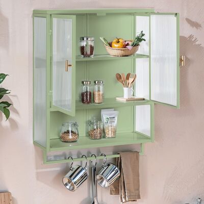 ACKERMAN 60cm Glass Doors Modern Two-door Wall Cabinet With Featuring Two-tier Enclosed Storage, An Open Shelf, And Towel Rack, For Entryway Living Room Bathroom Dining Room,green - Publicité ACKERMAN 60cm Glass Doors Modern Two-door Wall Cabinet With Featuring Two-tier Enclosed Storage, An Open Shelf, And Towel Rack, For Entryway Living Room Bathroom Dining Room,green - Publicité
