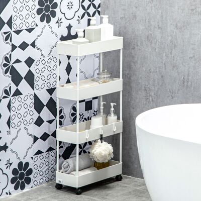 OEM Chariot De Rangement, Chariot Auxiliaire Avec 4 Paniers Et 4 Crochets Amovibles Pour Cuisine, Salle De Bain, Salon, 40 X 19 X 90 Cm, Blanc - Publicité OEM Chariot De Rangement, Chariot Auxiliaire Avec 4 Paniers Et 4 Crochets Amovibles Pour Cuisine, Salle De Bain, Salon, 40 X 19 X 90 Cm, Blanc - Publicité