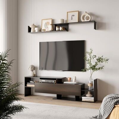 Generic Ensemble Meuble Tv Avec Banc Et Étagère Murale Style Contemporain 153,6l Cm - Noir - Publicité Generic Ensemble Meuble Tv Avec Banc Et Étagère Murale Style Contemporain 153,6l Cm - Noir - Publicité
