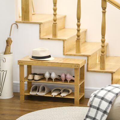 OEM Banc À Chaussures Avec Étagères En Bambou, 70lx28lx45h Cm, Bois Naturel - Publicité OEM Banc À Chaussures Avec Étagères En Bambou, 70lx28lx45h Cm, Bois Naturel - Publicité