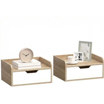 OEM Lot De 2 Tables De Chevet Murales, Tables De Nuit Avec Tiroir Et Plateau À Rebords Surélevés, 40x30x19,5cm, Bois Naturel - Publicité OEM Lot De 2 Tables De Chevet Murales, Tables De Nuit Avec Tiroir Et Plateau À Rebords Surélevés, 40x30x19,5cm, Bois Naturel - Publicité