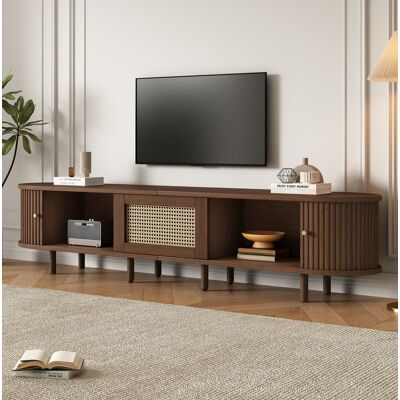 HAVRYA Meuble Tv Rangement Ovale 180 Cm Mdf Rotin Noyer Okmyhome - Publicité HAVRYA Meuble Tv Rangement Ovale 180 Cm Mdf Rotin Noyer Okmyhome - Publicité