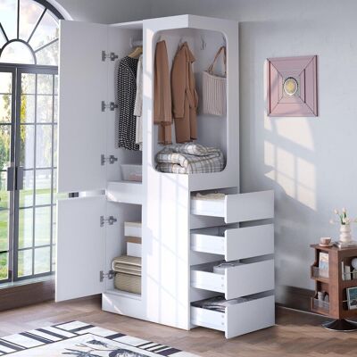 OEM Armoire 70 X 40 X 170 Cm, Avec Tiroirs Et Compartiments De Rangement, Espace Penderie Ouvert, Une Porte, Blanche - Publicité OEM Armoire 70 X 40 X 170 Cm, Avec Tiroirs Et Compartiments De Rangement, Espace Penderie Ouvert, Une Porte, Blanche - Publicité