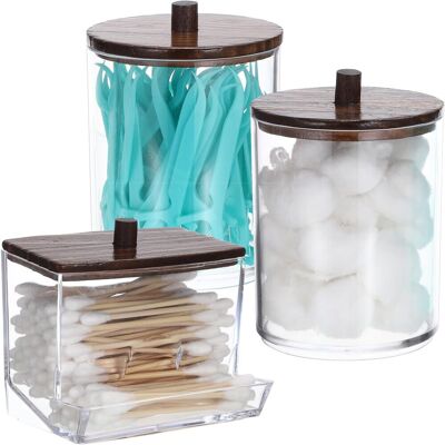 GRASSLIN 1 Distributeur Coton, 2 Cylindres Acrylique, Couvercle Bambou, Rangement Salle De Bain, Organisateur Bureau - Publicité GRASSLIN 1 Distributeur Coton, 2 Cylindres Acrylique, Couvercle Bambou, Rangement Salle De Bain, Organisateur Bureau - Publicité