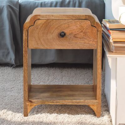 ACKERMAN Solid Wood Newton Mini Oak-ish Nightstand With A Drawer And Open Shelf, Brown - Publicité ACKERMAN Solid Wood Newton Mini Oak-ish Nightstand With A Drawer And Open Shelf, Brown - Publicité