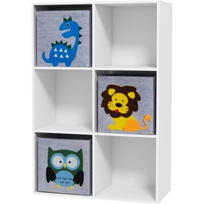 OEM Meuble Étagère Bibliothèque 6 Cases 3 Cubes Paniers En Tissu Motif Animaux Pour Chambre Enfant 62 X 30 X 91,5 Cm Blanc - Publicité OEM Meuble Étagère Bibliothèque 6 Cases 3 Cubes Paniers En Tissu Motif Animaux Pour Chambre Enfant 62 X 30 X 91,5 Cm Blanc - Publicité
