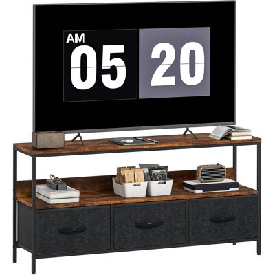 OEM Meuble Tv Adapté Jusqu'à 55 Pouces 3 Tiroirs Et Pieds En Acier 120 X 29 X 56 Cm Brun Rustique - Publicité OEM Meuble Tv Adapté Jusqu'à 55 Pouces 3 Tiroirs Et Pieds En Acier 120 X 29 X 56 Cm Brun Rustique - Publicité