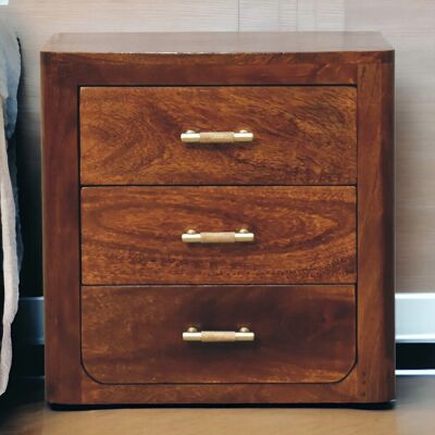ACKERMAN Solid Wood Luca Bedside,3 Drawer, Brown - Publicité ACKERMAN Solid Wood Luca Bedside,3 Drawer, Brown - Publicité
