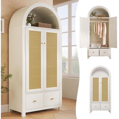 OEM Armoire 181 X 78 X 45 Cm En Rotin Tressé, Style Campagne, Blanche, Avec Étagère Semi-circulaire Ouverte, 2 Portes À Fermeture Magnétique, 2 Tiroirs, Tringle Et Dispositif Anti-basculement - Publicité OEM Armoire 181 X 78 X 45 Cm En Rotin Tressé, Style Campagne, Blanche, Avec Étagère Semi-circulaire Ouverte, 2 Portes À Fermeture Magnétique, 2 Tiroirs, Tringle Et Dispositif Anti-basculement - Publicité