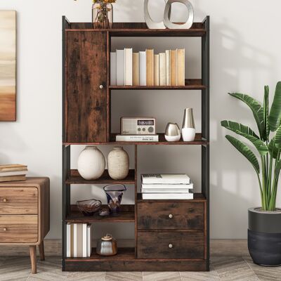 ALLAUVE Bibliothèque En Acier Marron Antique, 6 Niveaux Avec Portes Et Tiroirs, Rangement Du Sol Au Plafond, Étagère Industrielle - Publicité ALLAUVE Bibliothèque En Acier Marron Antique, 6 Niveaux Avec Portes Et Tiroirs, Rangement Du Sol Au Plafond, Étagère Industrielle - Publicité