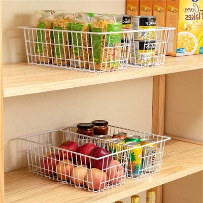 OEM Paniers De Rangement En Fil Pour Réfrigérateur. Organisateur De Cuisine. Salle De Bain. Blanc. Lot De 4 - Publicité OEM Paniers De Rangement En Fil Pour Réfrigérateur. Organisateur De Cuisine. Salle De Bain. Blanc. Lot De 4 - Publicité