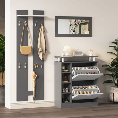 ACKERMAN Ensemble Porte-manteau Mural 80 X 25 X 96,5 Cm, Comprenant Un Miroir, 2 Panneaux Muraux, Une Étagère Et Un Meuble À Chaussures, Structure Gris Anthracite Mat, Mobilier D'Entrée, Étendoir À Linge, Port - Publicité ACKERMAN Ensemble Porte-manteau Mural 80 X 25 X 96,5 Cm, Comprenant Un Miroir, 2 Panneaux Muraux, Une Étagère Et Un Meuble À Chaussures, Structure Gris Anthracite Mat, Mobilier D'Entrée, Étendoir À Linge, Port - Publicité
