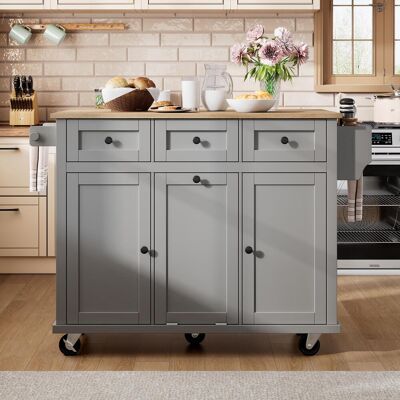 OEM Îlot De Cuisine Sur Roulettes, Espace Repas Extensible, Îlot De Cuisine Avec Poubelle Et Tiroirs, Îlot De Cuisine Mobile Idéal Pour La Cuisine Et La Salle À Manger (gris) - Publicité OEM Îlot De Cuisine Sur Roulettes, Espace Repas Extensible, Îlot De Cuisine Avec Poubelle Et Tiroirs, Îlot De Cuisine Mobile Idéal Pour La Cuisine Et La Salle À Manger (gris) - Publicité