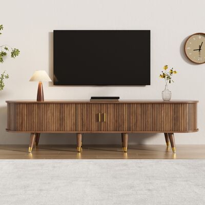 LEMONBEST Meuble Tv Bas 175 X 38 X 45 Cm, Meuble Salon Avec Porte Coulissante En Rotin, Rangements Ouverts Et Tiroirs, Mdf, Noyer - Publicité LEMONBEST Meuble Tv Bas 175 X 38 X 45 Cm, Meuble Salon Avec Porte Coulissante En Rotin, Rangements Ouverts Et Tiroirs, Mdf, Noyer - Publicité
