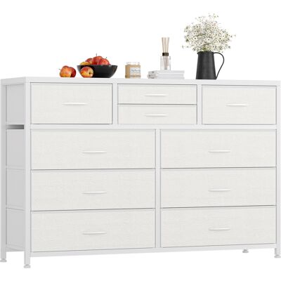 ACEKOOL Commode À 10 Tiroirs, Grand Rangement 300l, Plateau Bois, Structure Acier, Anti-basculement, Blanc Cuir, Meuble Tv, Blanc - Publicité ACEKOOL Commode À 10 Tiroirs, Grand Rangement 300l, Plateau Bois, Structure Acier, Anti-basculement, Blanc Cuir, Meuble Tv, Blanc - Publicité