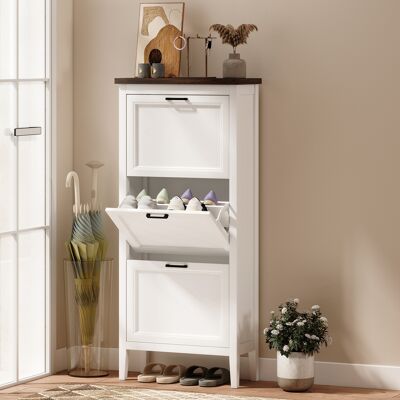 OEM Homcom Meuble À Chaussures 18 Paires - Armoire Étroite, 3 Tiroirs Rabattables & Étagères Réglables, Blanc - Publicité OEM Homcom Meuble À Chaussures 18 Paires - Armoire Étroite, 3 Tiroirs Rabattables & Étagères Réglables, Blanc - Publicité