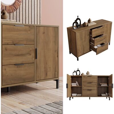EASYCOMFORT As Easy Commode À 2 Portes Et 3 Tiroirs, 120 X 40 X 76 Cm, En Chêne Foncé, Étagère Réglable, Buffet/meuble Haut Pour Chambre Et Pièces À Vivre - Publicité EASYCOMFORT As Easy Commode À 2 Portes Et 3 Tiroirs, 120 X 40 X 76 Cm, En Chêne Foncé, Étagère Réglable, Buffet/meuble Haut Pour Chambre Et Pièces À Vivre - Publicité