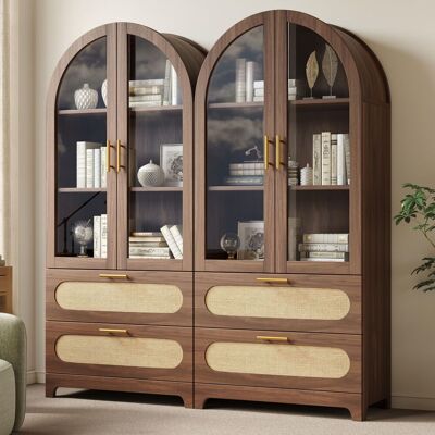 OEM Vitrine Mit Montmartre-bogen2, 175x80x40cm, Bücherregal Mit 2 Schubladen & Verstellbaren Böden, Retro-design, Nussbaum - Publicité OEM Vitrine Mit Montmartre-bogen2, 175x80x40cm, Bücherregal Mit 2 Schubladen & Verstellbaren Böden, Retro-design, Nussbaum - Publicité