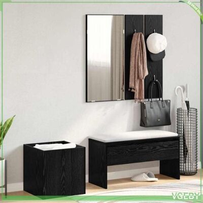 OEM Ensemble De Meubles D'Entrée 5 Pcs - 3332489 - Chêne Noir Et Argent - Bois D'Ingénierie - Rangement Avec Miroir - Publicité OEM Ensemble De Meubles D'Entrée 5 Pcs - 3332489 - Chêne Noir Et Argent - Bois D'Ingénierie - Rangement Avec Miroir - Publicité