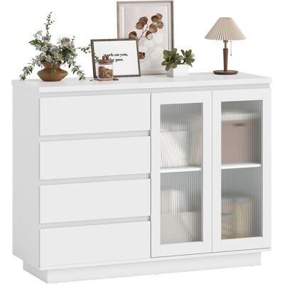 OEM Buffet Salon. Meuble De Rangement Avec 4 Tiroirs Et 2 Portes En Verre Trempé. Étagère Réglable. 120 X 40 X 91 Cm. Blanc - Publicité OEM Buffet Salon. Meuble De Rangement Avec 4 Tiroirs Et 2 Portes En Verre Trempé. Étagère Réglable. 120 X 40 X 91 Cm. Blanc - Publicité