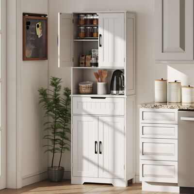 OEM Buffet Armoire De Cuisine 4 Portes Tiroir Compartiment Ouvert Étagères Réglables 60x30x172cm Blanc - Publicité OEM Buffet Armoire De Cuisine 4 Portes Tiroir Compartiment Ouvert Étagères Réglables 60x30x172cm Blanc - Publicité