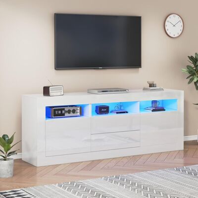 Acavallo Meuble Tv Avec Led Et Commande Smart App - Façade Haute Brillance - Panneau De Particules - 160 X 35 X 60 Cm - Blanc - Publicité Acavallo Meuble Tv Avec Led Et Commande Smart App - Façade Haute Brillance - Panneau De Particules - 160 X 35 X 60 Cm - Blanc - Publicité