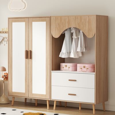 LEMONBEST Ensemble Armoire Enfant Blanc Et Bois Avec Penderie, Rangement Ouvert, Tringle, Tiroirs, Meuble Chambre 160 Cm - Publicité LEMONBEST Ensemble Armoire Enfant Blanc Et Bois Avec Penderie, Rangement Ouvert, Tringle, Tiroirs, Meuble Chambre 160 Cm - Publicité