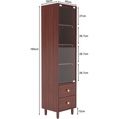DEVOKO Vitrine Haute Led À Porte Vitrée Et 2 Tiroirs, Structure Bois Style Rétro Poignées Dorées. Dimensions 165 / 40 / 35 Cm Pour Ranger Vos - Publicité DEVOKO Vitrine Haute Led À Porte Vitrée Et 2 Tiroirs, Structure Bois Style Rétro Poignées Dorées. Dimensions 165 / 40 / 35 Cm Pour Ranger Vos - Publicité