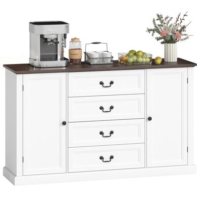 ARRIGONI Buffet De Cuisine Style Vintage Avec 4 Tiroirs Et 2 Placards Avec Etageres Reglables 147x40x87 Cm Bois Blanc - Publicité ARRIGONI Buffet De Cuisine Style Vintage Avec 4 Tiroirs Et 2 Placards Avec Etageres Reglables 147x40x87 Cm Bois Blanc - Publicité