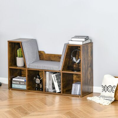 OEM Bibliothèque Banc 6 Cases Coussins 102x30x61 Cm Brun Rustique - Publicité OEM Bibliothèque Banc 6 Cases Coussins 102x30x61 Cm Brun Rustique - Publicité