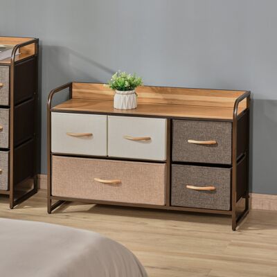 OEM Commode De Chambre À Coucher Avec 5 Tiroirs Pliants, Plateau En Bois Et Structure En Métal, 87,5 X 29 X 58 Cm, Multicolore - Publicité OEM Commode De Chambre À Coucher Avec 5 Tiroirs Pliants, Plateau En Bois Et Structure En Métal, 87,5 X 29 X 58 Cm, Multicolore - Publicité