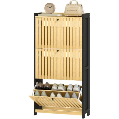 OEM Meuble À Chaussures 18 Paires 3 Rabattables Bambou 60x24x118 Cm Noir - Publicité OEM Meuble À Chaussures 18 Paires 3 Rabattables Bambou 60x24x118 Cm Noir - Publicité