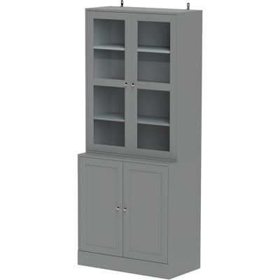OEM Bibliothèque Vitrine, Meuble De Rangement À 6 Niveaux Avec 4 Portes Dont 2 En Verre Trempé, Étagères Réglables, Gris - Publicité OEM Bibliothèque Vitrine, Meuble De Rangement À 6 Niveaux Avec 4 Portes Dont 2 En Verre Trempé, Étagères Réglables, Gris - Publicité