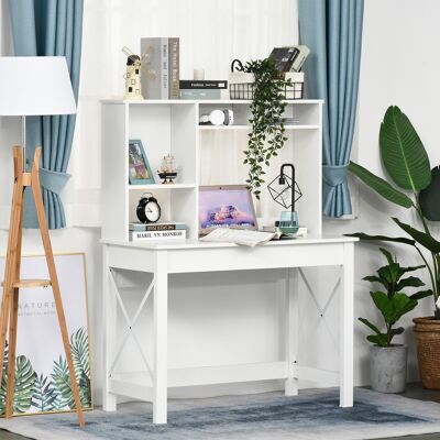 OEM Bureau Avec Rangement Bureau Bibliothèque En Bois Moderne Avec Étagères Et Grand Plateau Pour Petits Espaces Maison Chambre À Coucher. 105 X 50 X 137.5 Cm. Blanc - Publicité OEM Bureau Avec Rangement Bureau Bibliothèque En Bois Moderne Avec Étagères Et Grand Plateau Pour Petits Espaces Maison Chambre À Coucher. 105 X 50 X 137.5 Cm. Blanc - Publicité